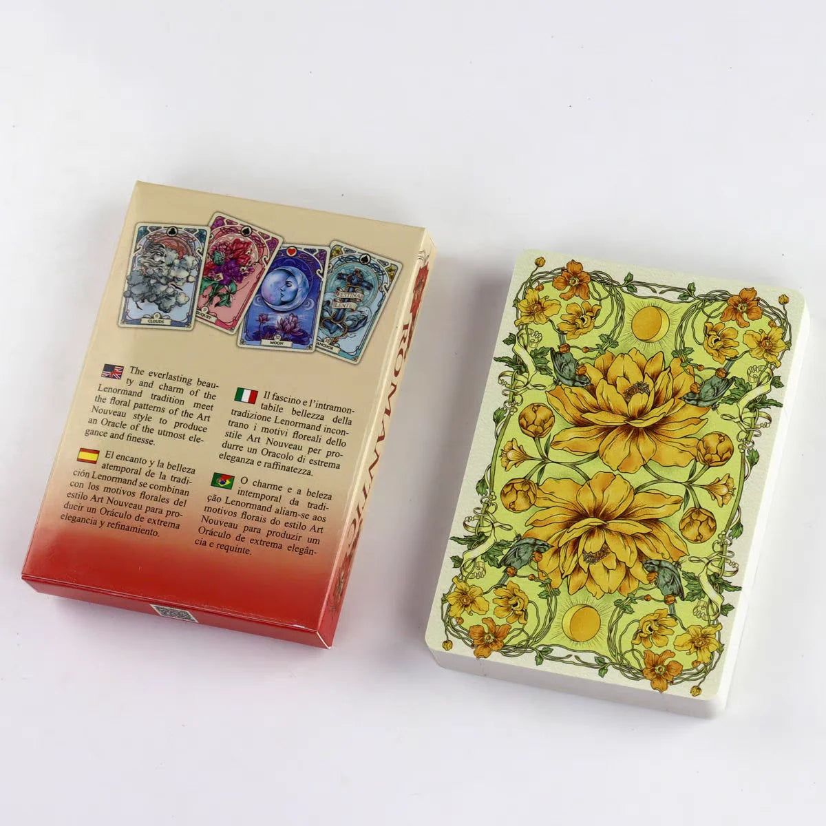 Romantic Lenormand Oracle Cards 10.2*7.2Cm English Vision Art Nouveau Floral Motifs 37 Pcs Deck 4*2.8Inch for Party, Board Games