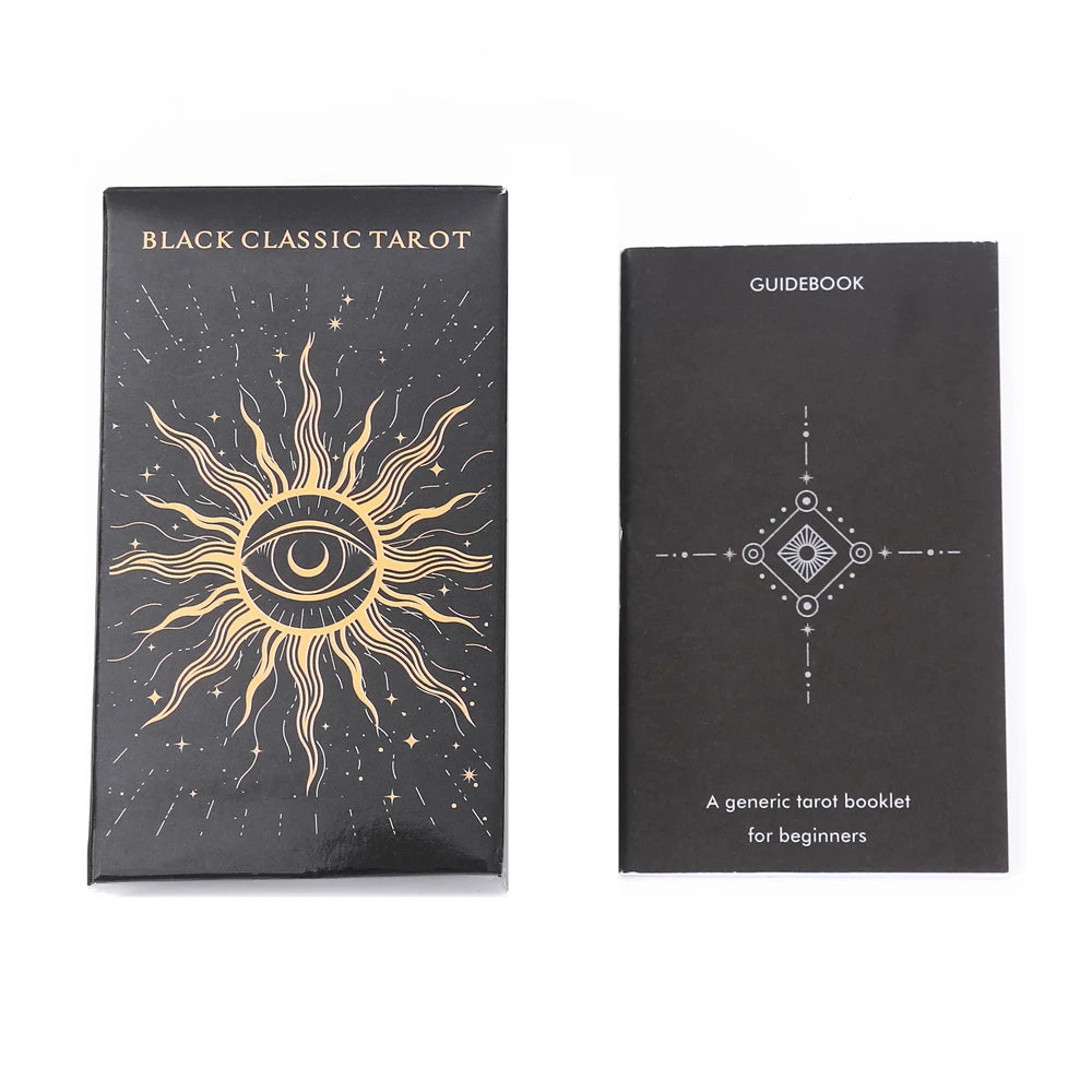 Black Classic Tarot Cards Deck 78Pcs Fortune-Telling Game Set with Guidebook for Family Gatherings and Board Games