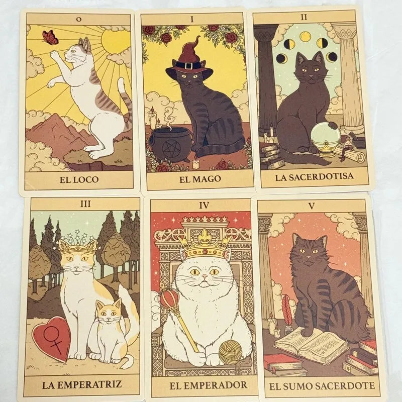 El Tarot De Los Gatos Cards 78 Cartas Del Tarot Spanish Edition Cats Rule Earth Divination Deck Borad Playing Games