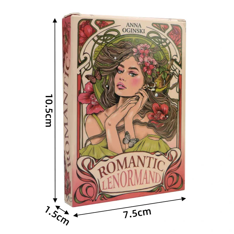 Romantic Lenormand Oracle Cards 10.2*7.2Cm English Vision Art Nouveau Floral Motifs 37 Pcs Deck 4*2.8Inch for Party, Board Games